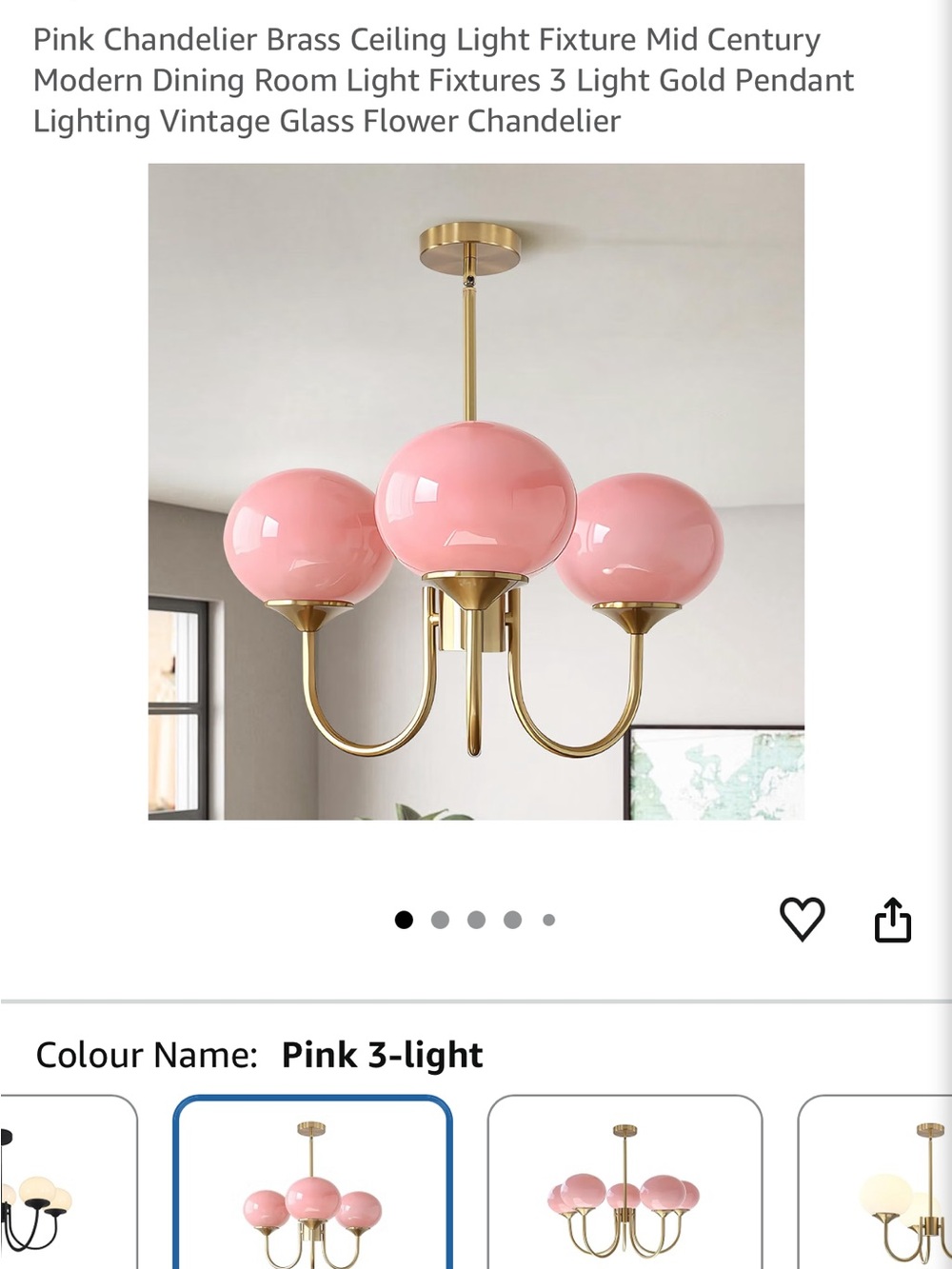 Pink Brass 3-Light Chandelier Ceiling Light